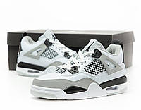 Мужские кроссовки Nike Air Jordan 4 Retro White Grey Найк Аир Джордан 4 белые кожа демисезон