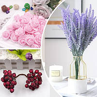 Декоративні штучні квіти, гілочки, листочки, ягоди