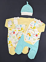 Комплект для новорождённых из футера Четвёрка HappyTot Африка 56см жёлтый с ментоловым 989ф