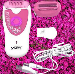 Епілятор VGR V-722 PINK (акумуляторний, 2 швидкості, 32 пінцети, з насадками)