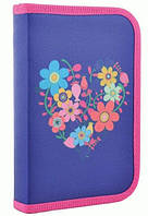 Пенал жесткий одинарный Blue Flowers 20,5x13x3,2 см SMART