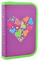 Пенал жесткий одинарный Hearts purple 20,5x13x3,2 см SMART