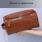 Чоловіча косметичка/несесер для душу дорожня LEATHER BAG з екошкіри коричнева (GS-130317), фото 3