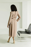 Класичне плаття міді з спідницею крою сонце та поясом 42-52 розміри різні кольори бежеве, фото 3