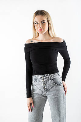 Лонгслів жіночий з відкритими плечами чорний 4987 (2000000122601)