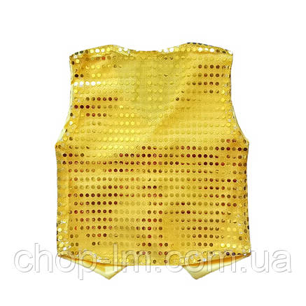 Жилетка з паєтками золотиста блискуча (зріст 146 — 152 см). Жовта жилетка для танців, фото 2