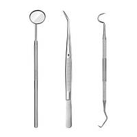 Набор стоматологических инструментов из нержавеющей стали (3 шт.- зеркало, пинцет, скалер)