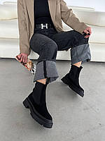 Демісезоні модні жіночі челсі черевики натуральна замша чорний колір