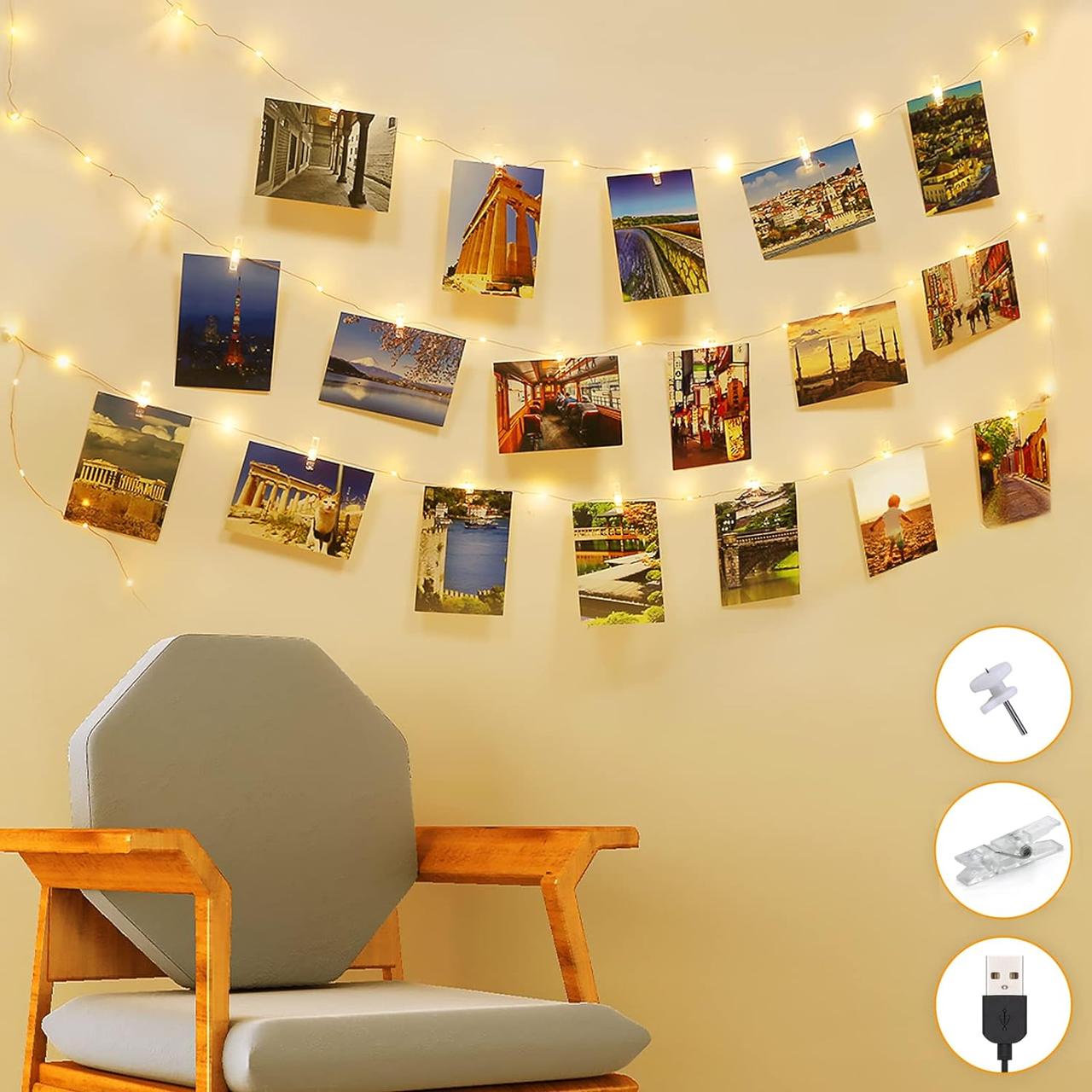 Litogo Photo Clips Казкові вогні, 5 м 50 світлодіодних USB Fairy Lights для прикраси кімнати Фотографії Казкові вогні Стіна з 60 з, фото 1