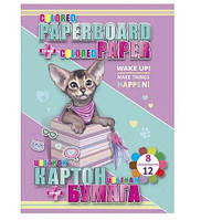 Картон В5 цв.2-х сторонний 6л + 2л металик + цв.бумага 12л Kitty cat (8 цв.) №13274 (8уп)