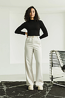 Кашемировые широкие женские брюки клеш с высокой талией 42-52 размеры разные цвета бежевые