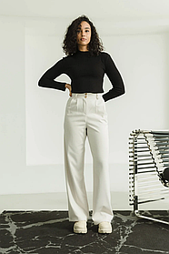 Кашемірові широкі жіночі брюки кльош із високою талією 42-52 розміри різні кольори бежеві