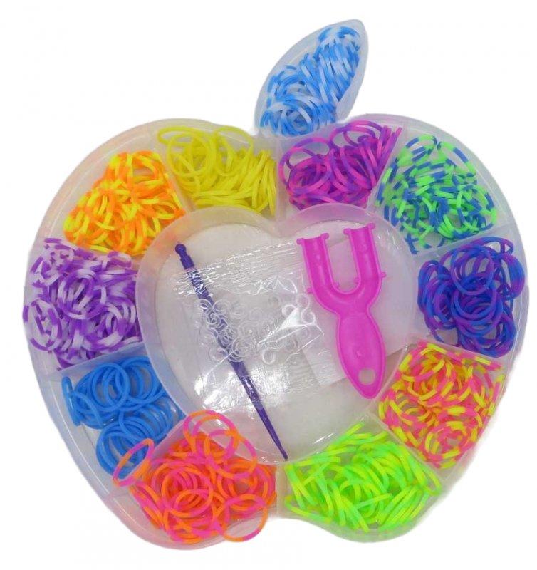 Набір для творчості Гумки для плетіння No594-2/594-3/594-4 (550 шт.) + інструмент Метелик/Яблуко/Квіть, фото 1