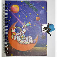 Блокнот на замку A-6 No 64946 Космос (50листів лінійка 11*15 см) на спіралі 4дізайну