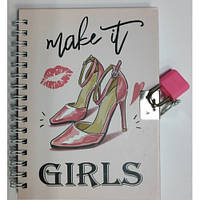 Блокнот на замку A-6 No 64961 Для модниці 50листів лінійка 11*15 см на спіралі/4диз