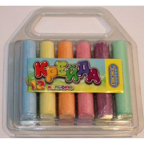 Мел круглий кольоровий 12 кольорів, Валіза арт.Ч-12 асфальт. пластик. 100 мм*20мм, фото 1