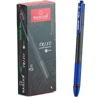 Ручка автомат шариковая Radius - Trixo синяя c гриппом 12уп, чёрный трехугольный корпус