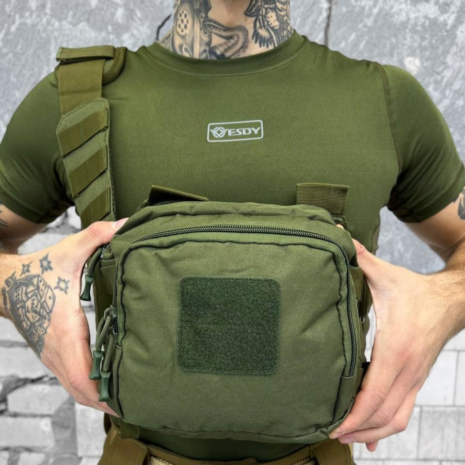 Поясная сумка оливковая военная Frein, тактическая сумка с Velcro-липучками и системой Молли - фото 1 - id-p2090801010