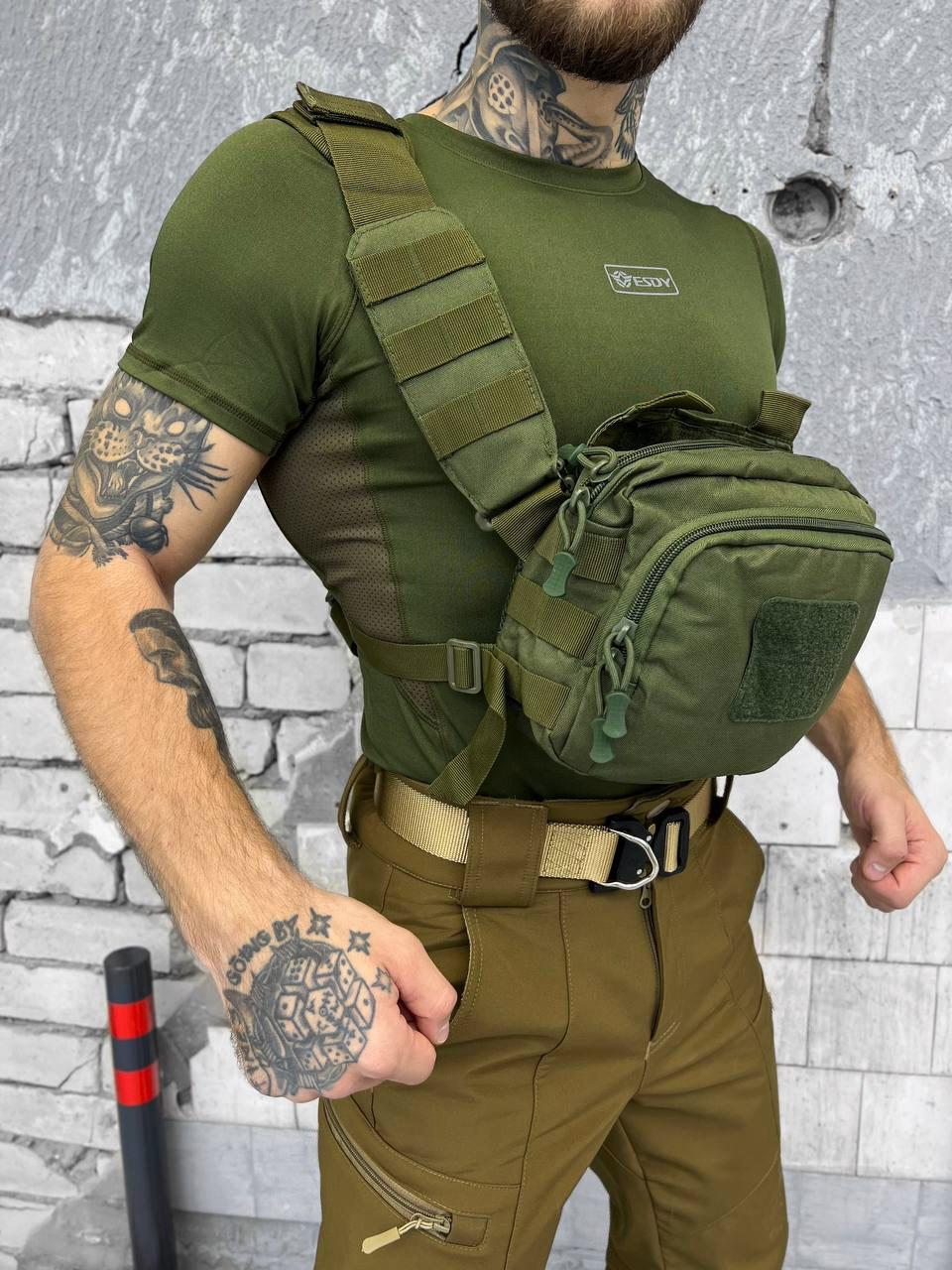 Поясная сумка оливковая военная Frein, тактическая сумка с Velcro-липучками и системой Молли - фото 5 - id-p2090801010