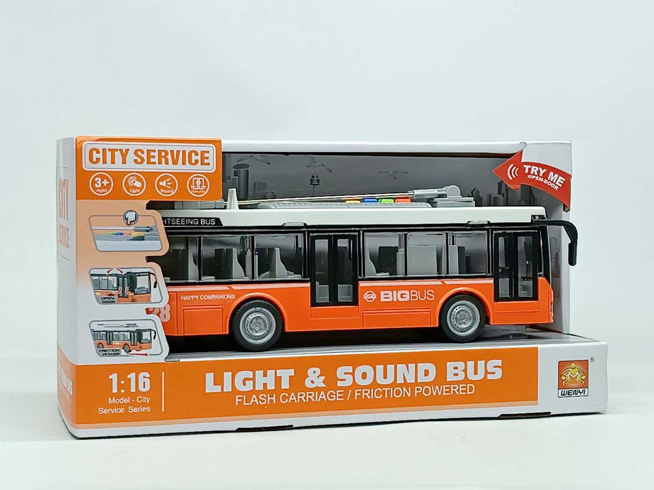 Музичний Тролейбус Wenyi «Sity service» помаранчевий (28 см) WY911B, фото 1