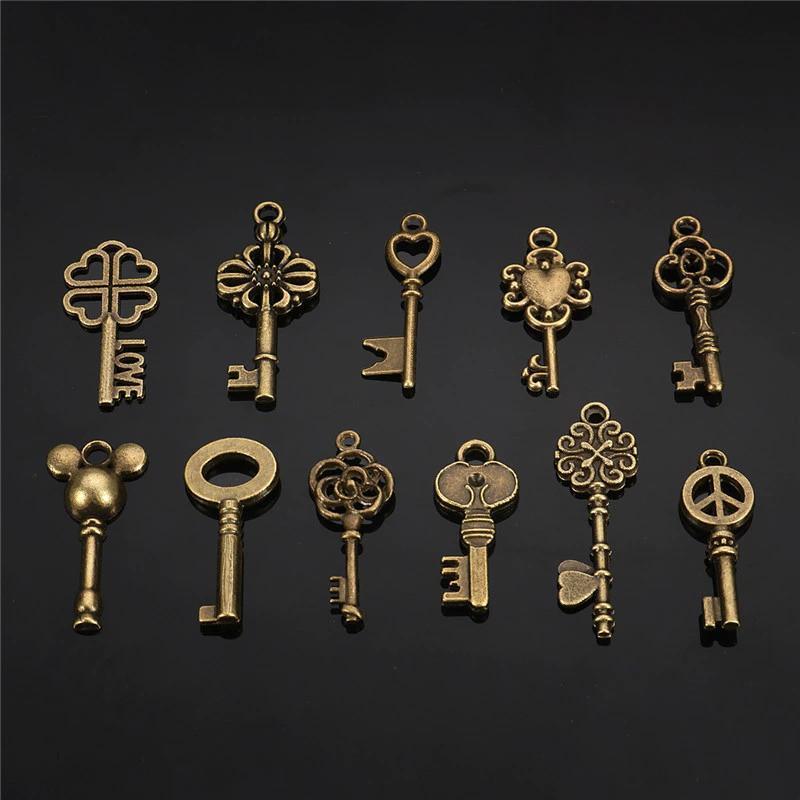 Ретро подвески в форме ключей  125 шт. Металлические подвески ключи для рукоделия. Набор талисманов., фото 1