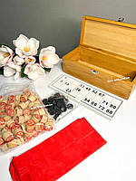 Настільна гра для всієї родини лото в дерев'яному скриньці бамбук із дерев'яними бочком