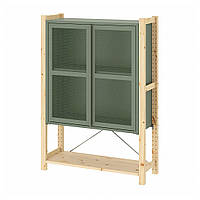 ИВАР Шкаф/дверь, сосна/серо-зеленая сетка, 89x30x124 см