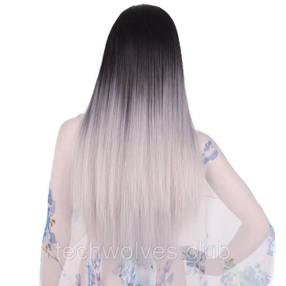 Длинный серый парик  60 см, прямые волосы, парики из высококачественных синтетических термостойких