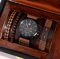Мужские часы наручные + 3 браслета. Набор аксессуаров Dark Chocolate Set