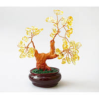 Дерево Счастья из камня Цитрин (h-13 см), сувенир для дома, денежное дерево с камнями