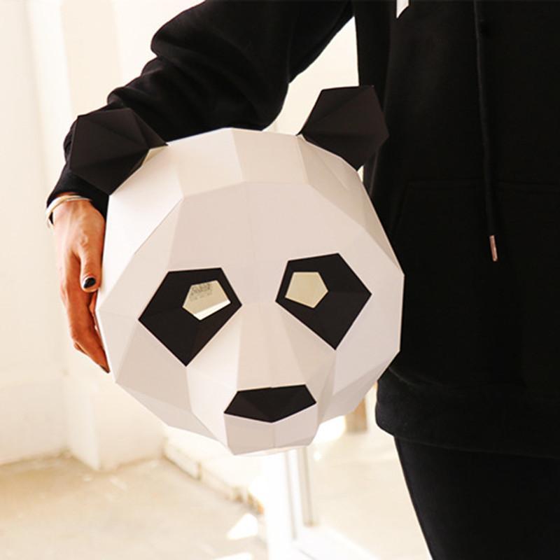 Маска панды из картона, ручная сборка. Панды голова бумажная для взрослых, фото 1