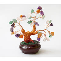 Дерево Счастья из камня Разноцветное (h-13 см), сувенир для дома, денежное дерево с камнями