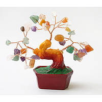 Дерево Счастья з каменю Різнобарвне (h-12 см), сувенір для дому, грошове дерево з камінням