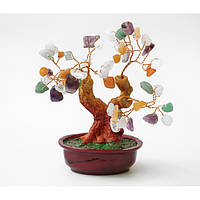 Дерево Счастья из камня Разноцветное (h-14 см), сувенир для дома, денежное дерево с камнями