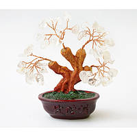 Дерево Счастья из камня Горный хрусталь (h-14 см), сувенир для дома, денежное дерево с камнями