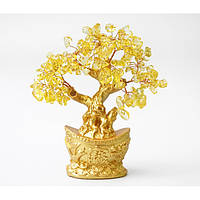 Дерево Счастья из камня Циртин в чаше изобилия (h-18 см), сувенир для дома, денежное дерево с камнями