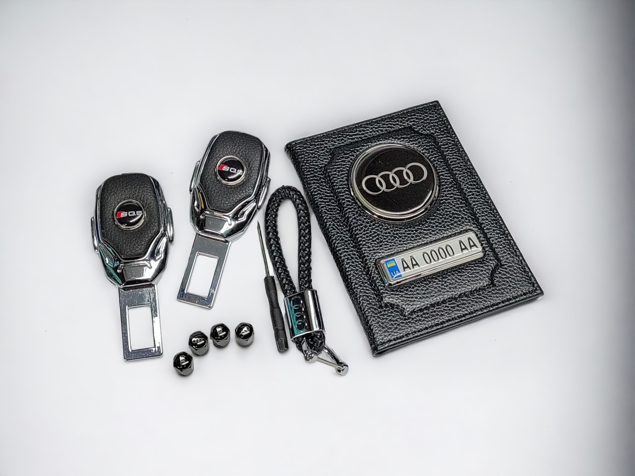 Комплект з логотипом Audi, обкладинка, брелок, ковпачки