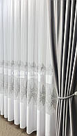 Бамбуковый тюль с классическим узором и полосками, цвет серый