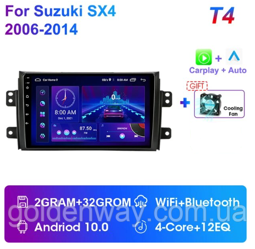 Штатна автомагнітола магнітола Android для Suzuki SX4 2006 — 2014 T4 екран 9" DSP 2/32 Гб WiFi Carplay 1п