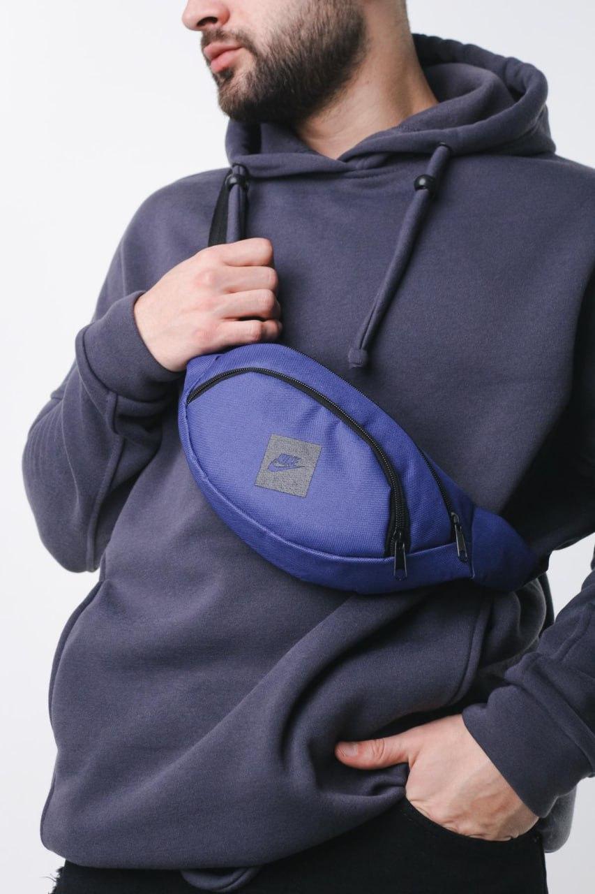 Сумка через плече на пояс Nike синя бананка текстильна найк сумка на пояс невелика, фото 1