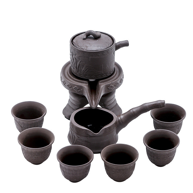 Керамічний чайний набір у китайському стилі, коричневий набір для чайної церемонії на 6 персон