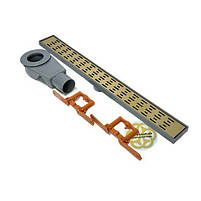 Душевой лоток для зливу CLASSIC 60 см, горизонтальний поворотний сифон, грати дощ золото FEHA, фото 4