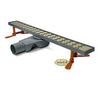 Душевой лоток для зливу CLASSIC 60 см, горизонтальний поворотний сифон, грати дощ золото FEHA, фото 2