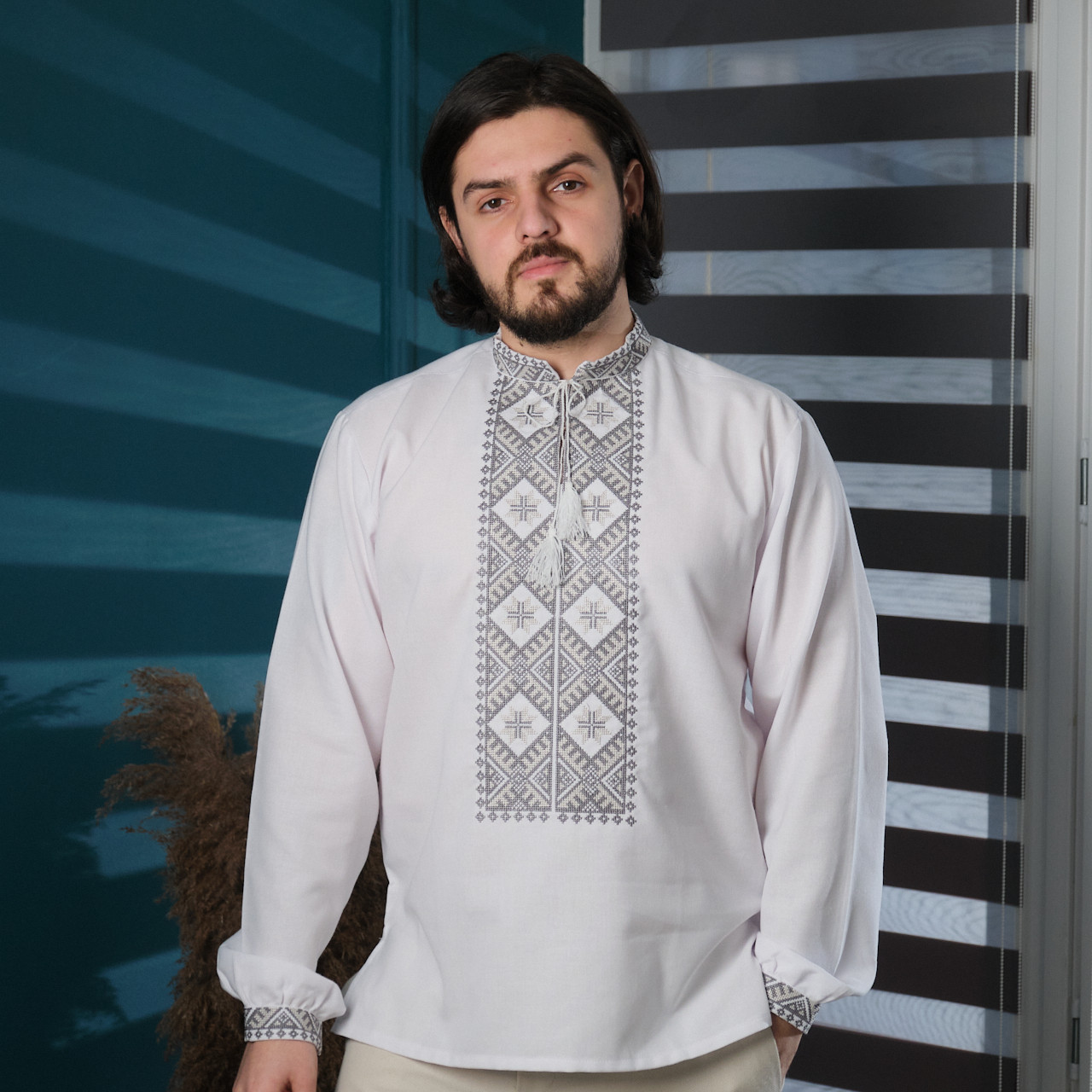 Сучасна вишиванка чоловіча лляна , тканина - льон, фото 1