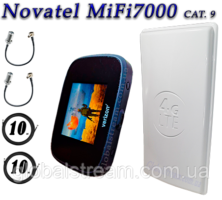 Комплект для 4G/LTE/3G c Novatel MiFi 7000 LTE Cat 9 до 450 мб/с і Антена планшетна MIMO 2×24dbi (48дб)
