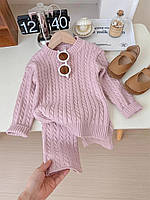 Детский вязаный костюм двойка для девочки: кофта и штаны, розовый костюмчик для детей