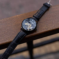 Мужские часы Besta Skeleton UA Black.Патриотические часы. Часы механические черный ремешок