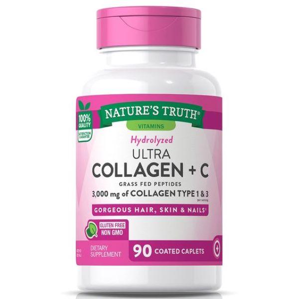 Колаген і вітамін С Nature's Truth Ultra Collagen + C, 3,000 mg , 90 Coated Caplets, фото 1
