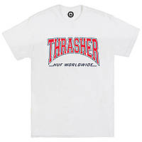 Белая футболка Thrasher x Huf унисекс Трешер Трэшер Хаф