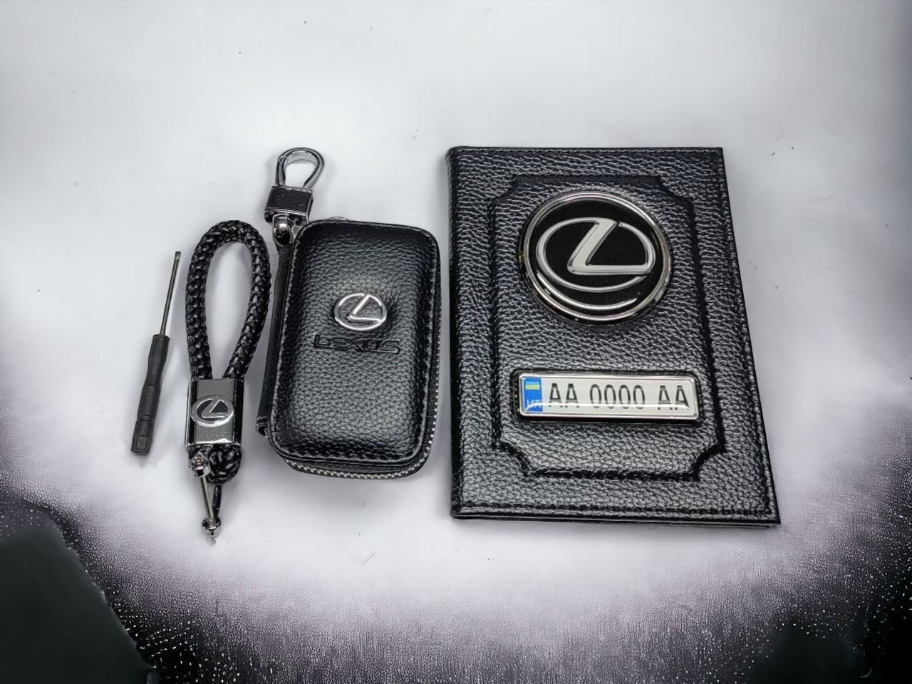 Комплект з логотипом Lexus, обкладинка, брелок, ключниця, фото 1